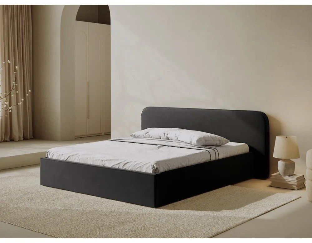 Letto matrimoniale imbottito nero con contenitore e rete inclusi 180x200 cm Elizabeth – Micadoni