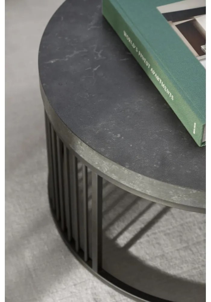 Tavolino rotondo nero con piano effetto marmo ø 65 cm Strington - Actona