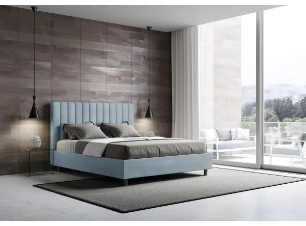 Letto matrimoniale e rete 160x200 in microfibra azzurro Agueda