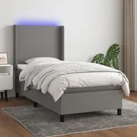 Letto a Molle Materasso e LED Grigio Scuro 90x190 cm in Tessuto 3138118