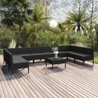 Set Divani da Giardino 11 pz con Cuscini in Polyrattan Nero cod mxl 38502