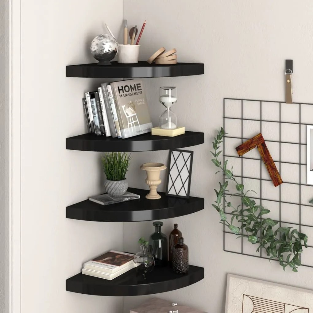 Scaffali angolari a parete 4 pz neri 35x35x3,8 cm mdf