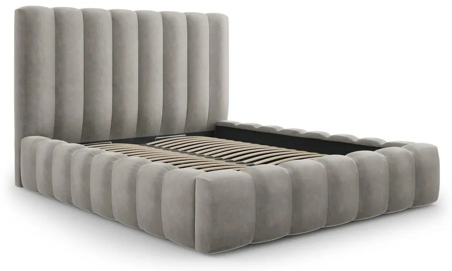 Letto matrimoniale imbottito grigio chiaro con contenitore con griglia 200x200 cm Kelp - Micadoni Home