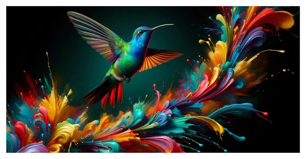 Quadro su tela – Colibrì ed esplosione di colori