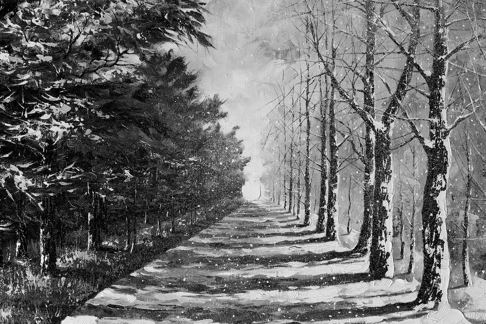 Stampa su tela – Viale alberato autunnale in bianco e nero