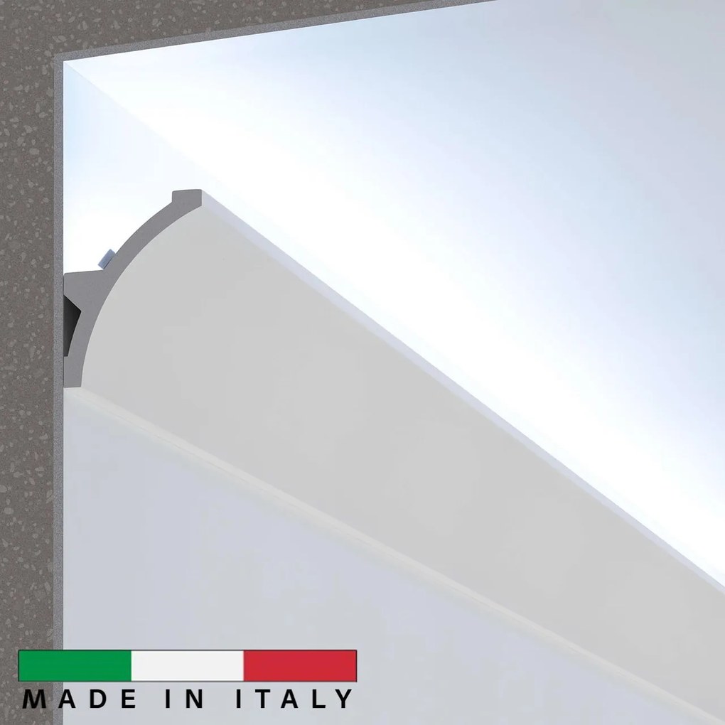 Cornice Pitturabile Stondata XL per parete per Strisce LED - 2m Variante Lunghezza 2 Metri