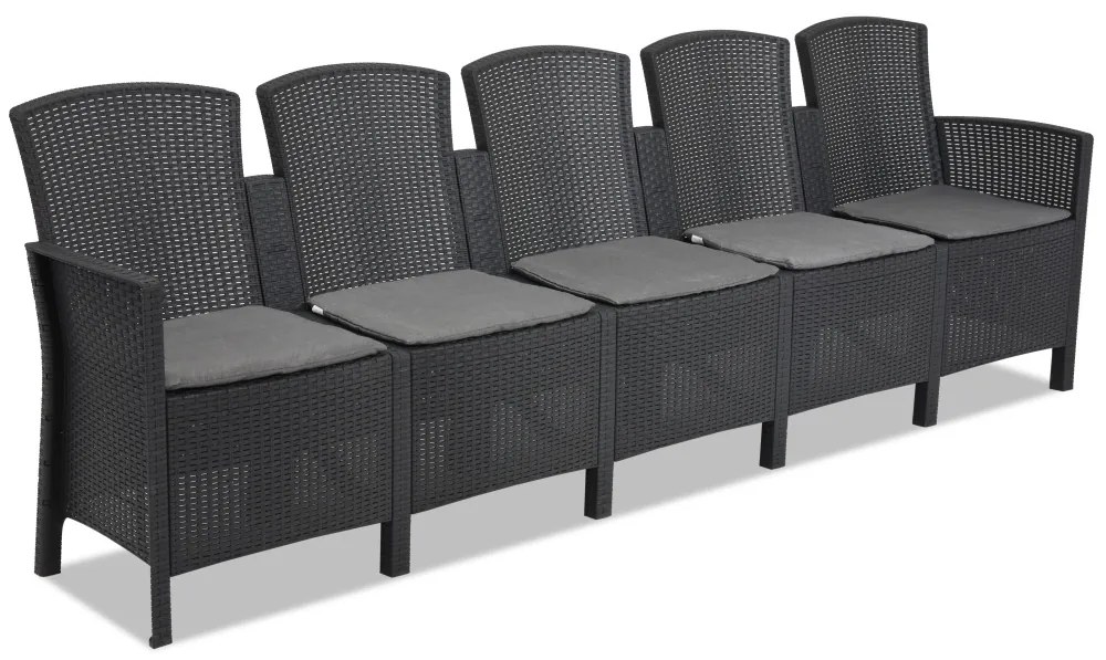 Divano cinque posti in polyrattan Lido 5 antracite Bica