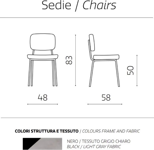 Sedia metallo seduta tessuto Grigio Chiaro - TULLIA 2 sedie