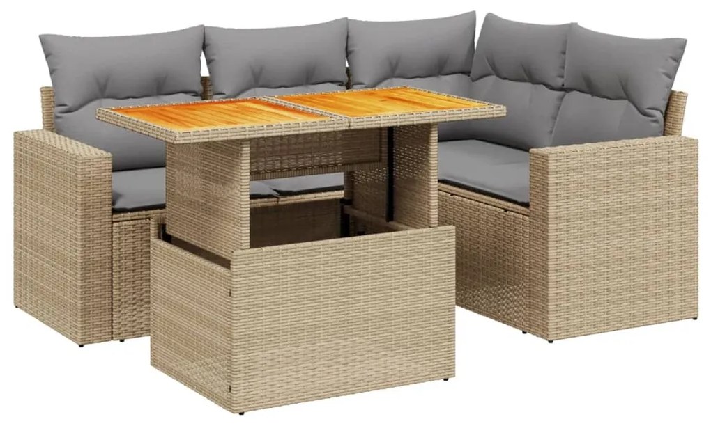 Set divano da giardino 5 pz con cuscini beige in polyrattan