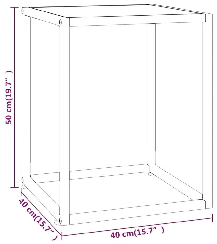 Tavolino salotto nero con vetro bianco marmorizzato 40x40x50cm