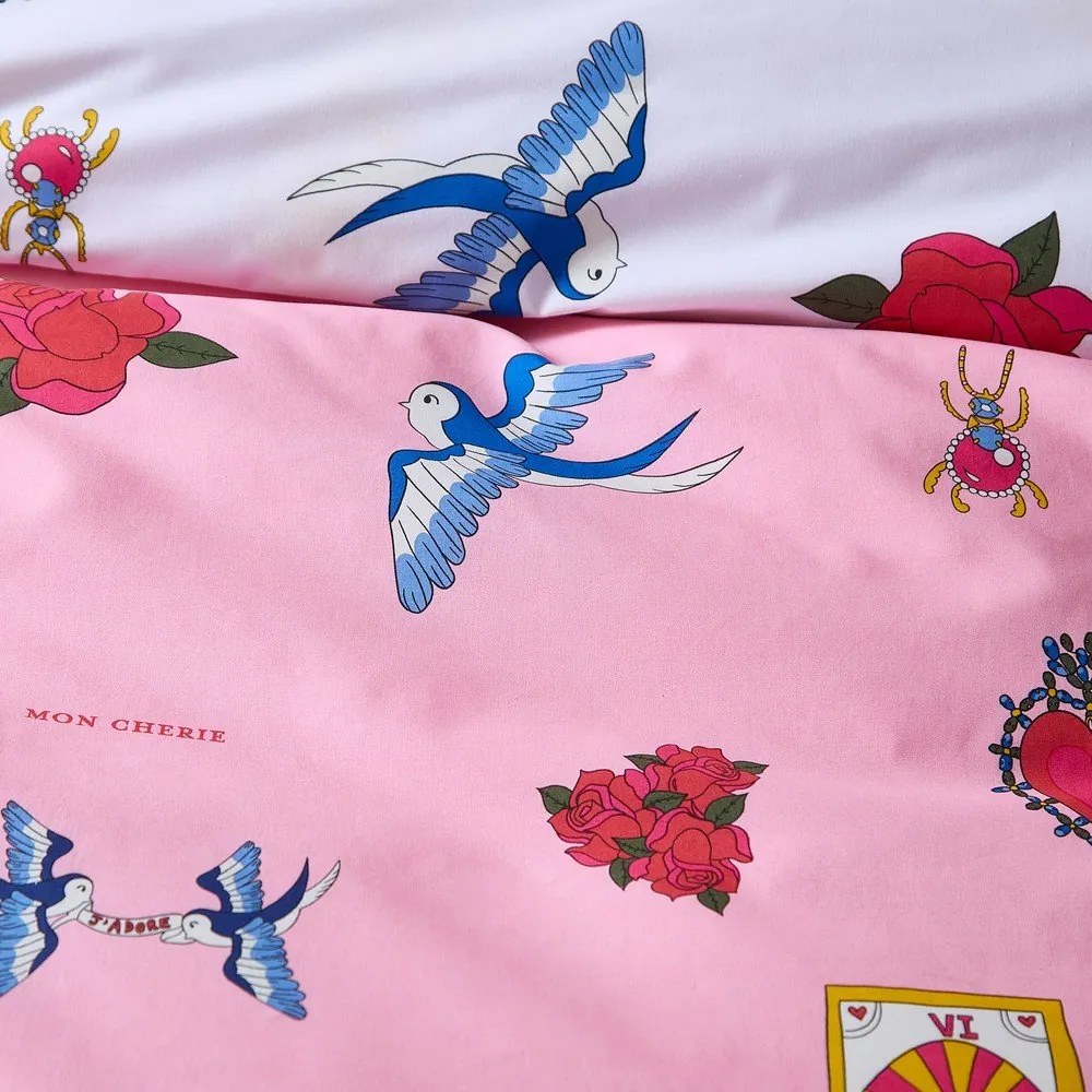 Set copripiumino e federa bianco e rosa in cotone per letto singolo 135x200 cm Mon Coeur – Their Nibs
