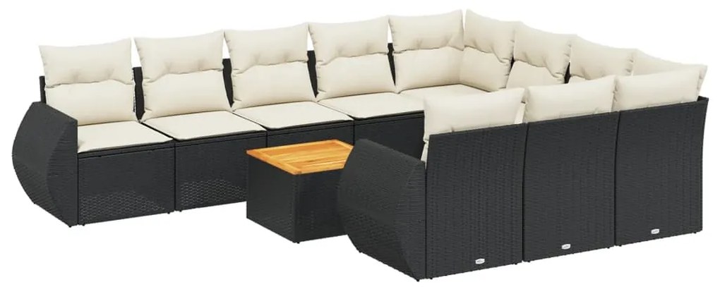 Set Divani da Giardino 11 pz con Cuscini in Polyrattan Nero