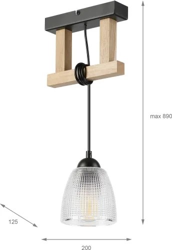 Lampadario a sospensione con cavo LEANDRA 1xE27/15W/230V rovere/nero