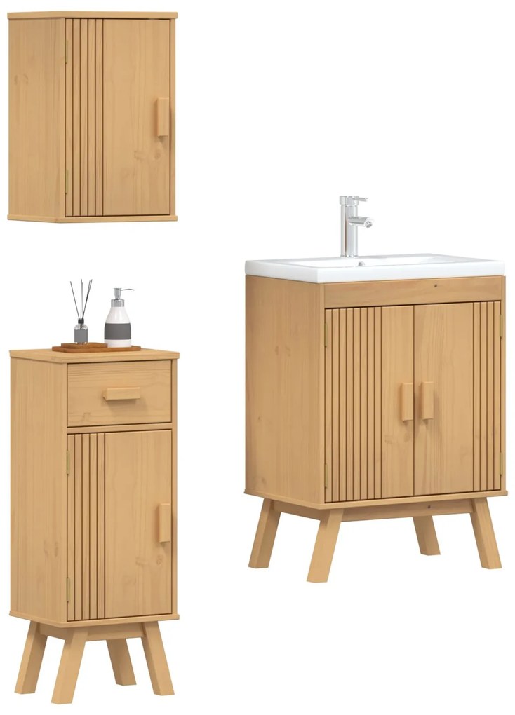 Set di mobili da bagno in pino da 3 pezzi