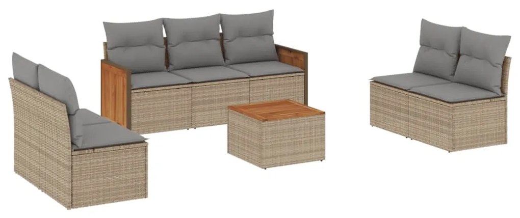 Set divano da giardino 8 pz con cuscini beige in polyrattan