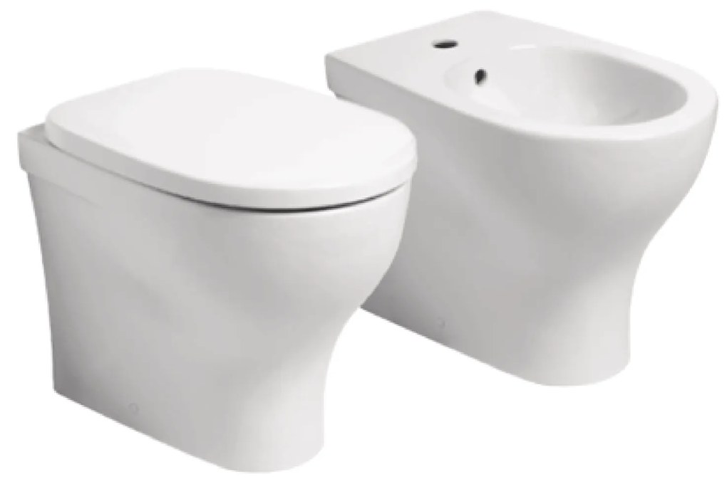 Coppia Di Sanitari a Terra Senza Brida Azzurra Ceramica "Pratica" Bianco Lucido