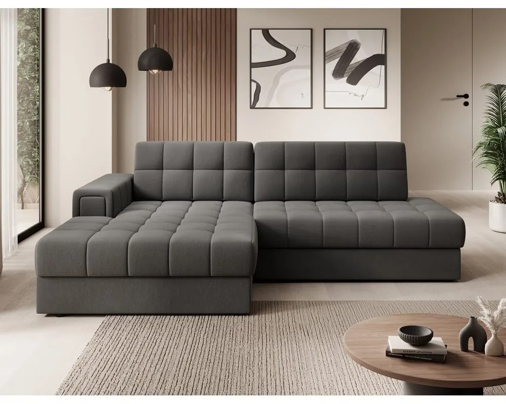 Divano angolare grigio tortora allungabile (con penisola a sinistra/con chaise lounge) con rivestimento in velluto Blezalt – ELTAP