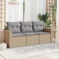 Set Divano da Giardino 3 pz con Cuscini Beige in Polyrattan 3250996