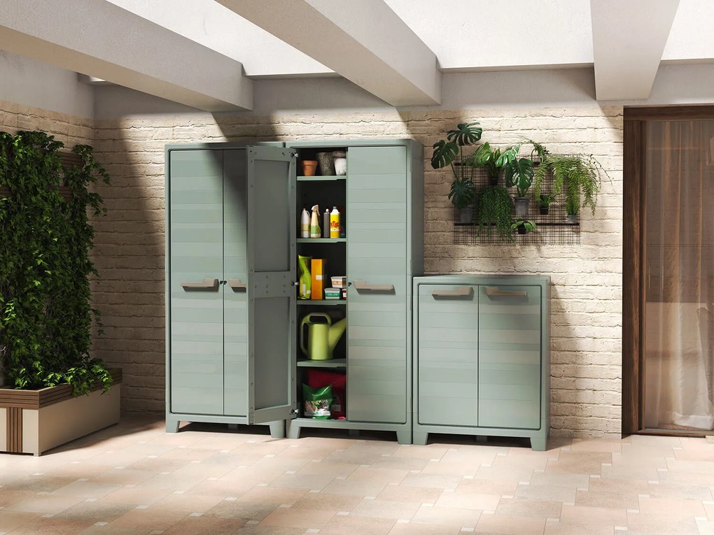 Armadio da Giardino 4 Ripiani 80x44x182 cm Keter Planet Outdoor Alto Grigio e Verde...