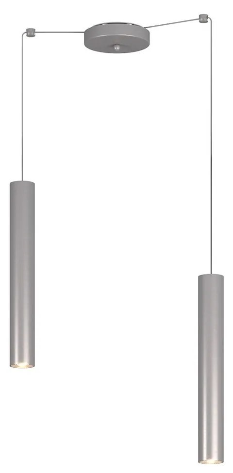 Lampadario Industrial-Minimal Xeana Metallo Grigio 2 Luci Gu10