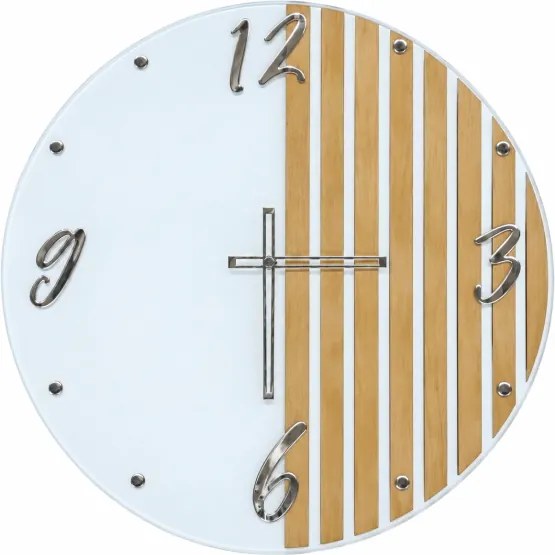 Orologio da Parete moderno 65 cm Vetro Bianco e Rovere