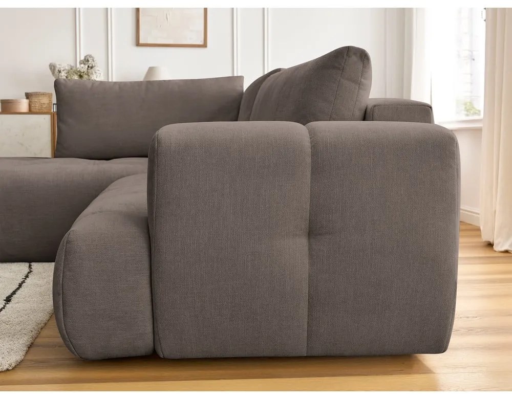 Divano angolare grigio tortora allungabile e con contenitore (penisola a sinistra/a L) con rivestimento in ciniglia Fuji – Bobochic Paris