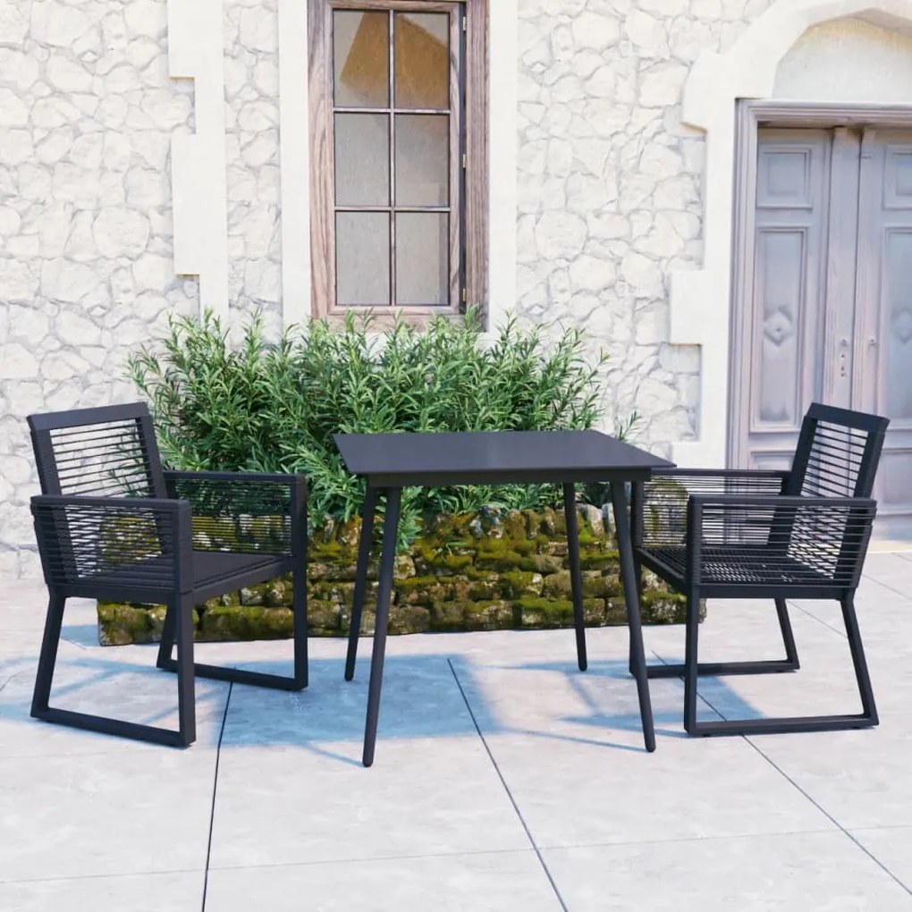 Set Da Pranzo Da Giardino 3 Pz İn Rattan Pvc Nero /