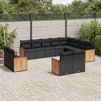 Set Divani da Giardino 12 pz con Cuscini Nero in Polyrattan 3260592