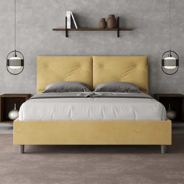 Letto matrimoniale e rete 160x190 in microfibra ocra Appia