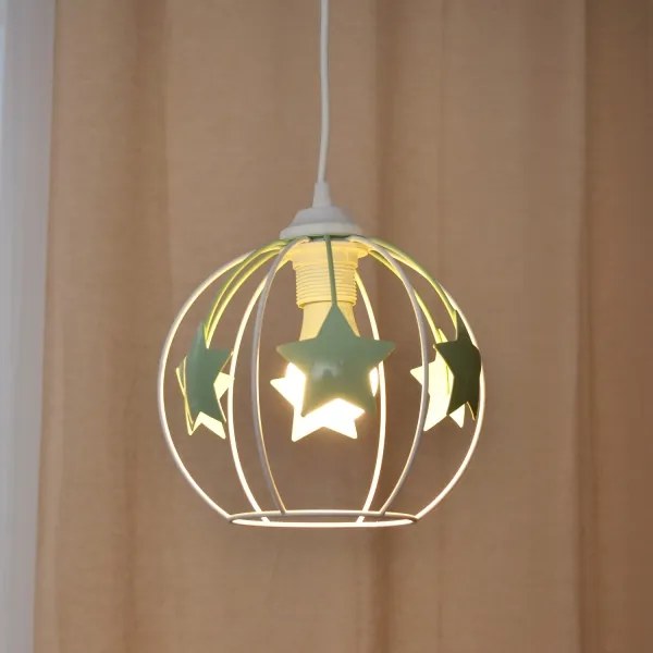 Lampadario a sospensione per bambini STARS 1xE27/15W/230V verde/bianco