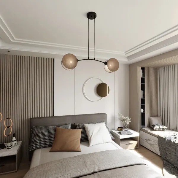 Lampadario a sospensione con filo MOTIF 2xE27/15W/230V beige