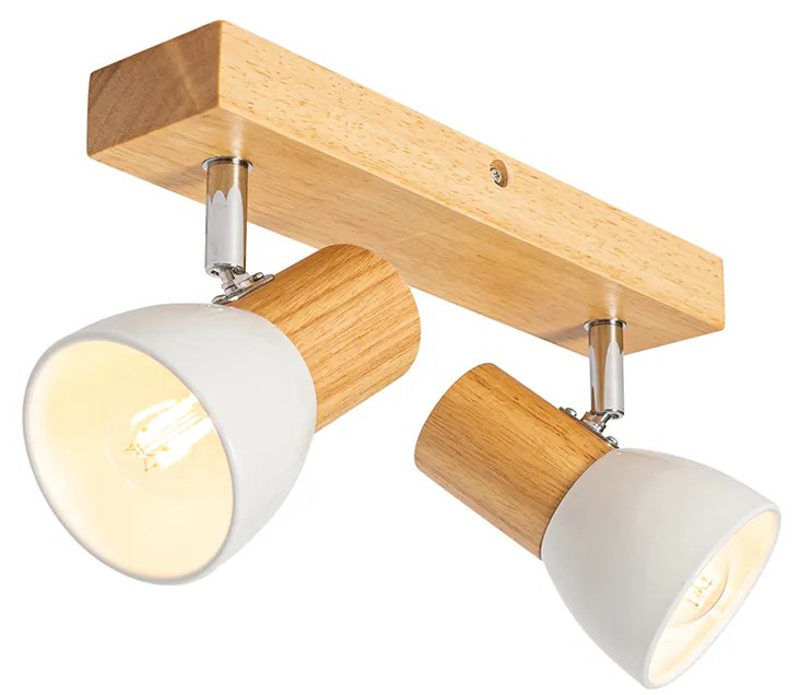 Faretto da soffitto in legno e bianco 2 luci orientabile - Thorin