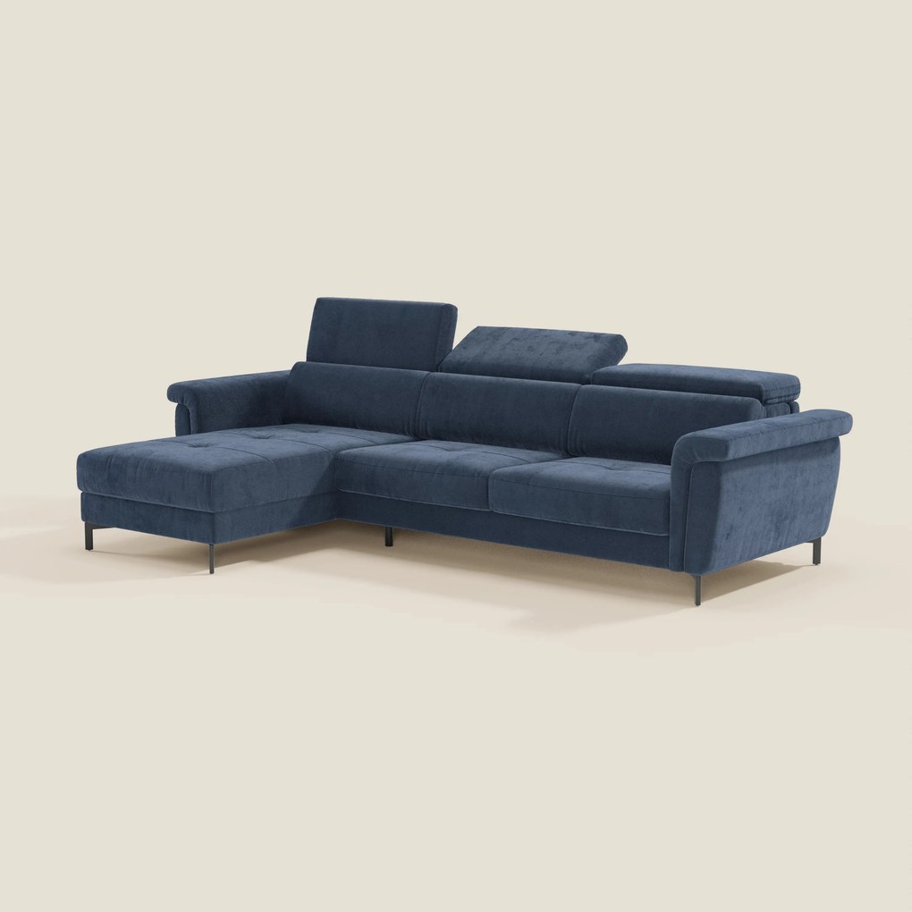 Capri Divano letto angolare con penisola contenitore e poggiatesta reclinabili - elegante tessuto smacchiabile T30
