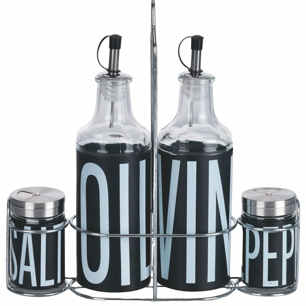 Set 4 condimenti nero con stand Big is more