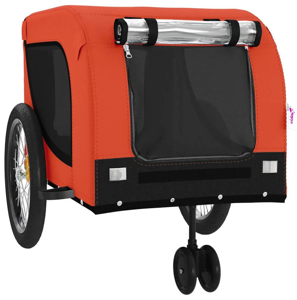 Rimorchio bici per cani arancione e nero tessuto oxford e ferro