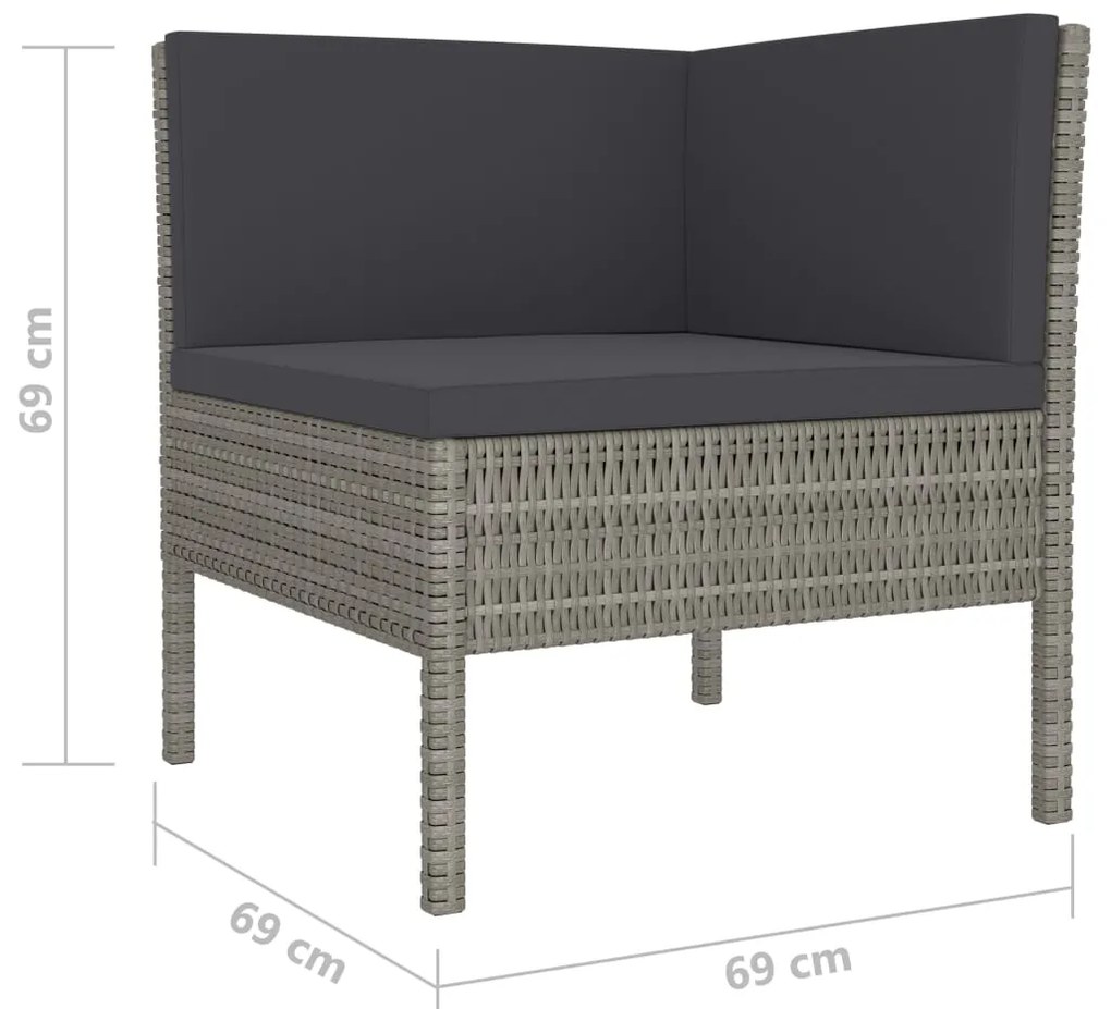 Set Divani da Giardino 4 pz con Cuscini in Polyrattan Grigio