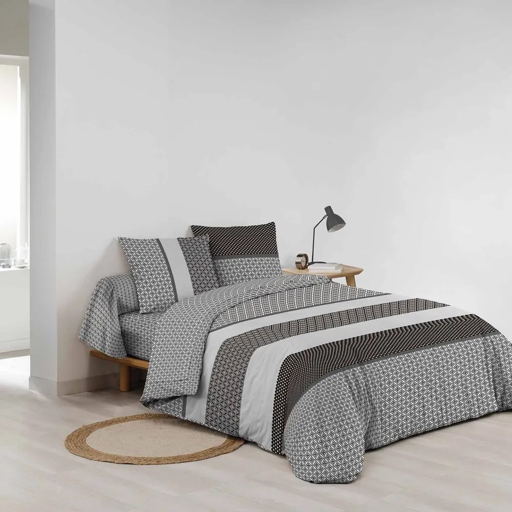 Set copripiumino e federa bianco e nero in cotone per letto matrimoniale ed esteso con lenzuolo incluso/6 pezzi 240x220 cm Meiko – douceur d'intérieur