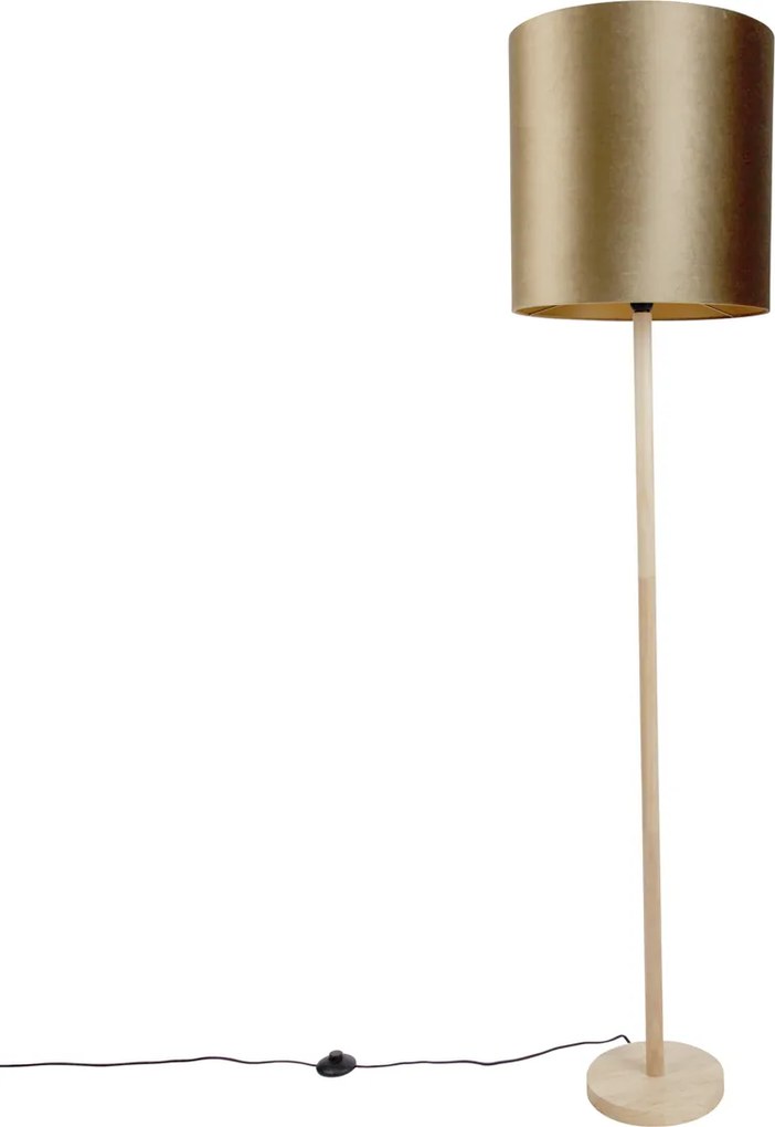 Lampada da terra in legno con paralume in velluto bronzo 40cm - Mels