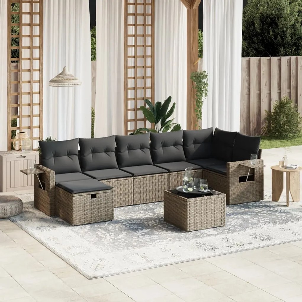 Set divano da giardino 8 pz con cuscini grigio in polyrattan