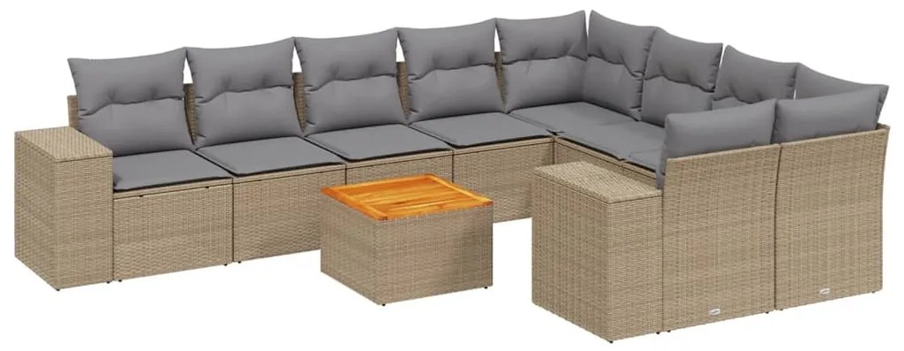 Set divano da giardino 10 pz con cuscini beige in polyrattan