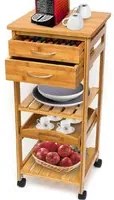 Carrello Cucina in bamb 2 Cassetti 2 Ripiani Portaposate 1Vassoio 40x36 H80cm Slim