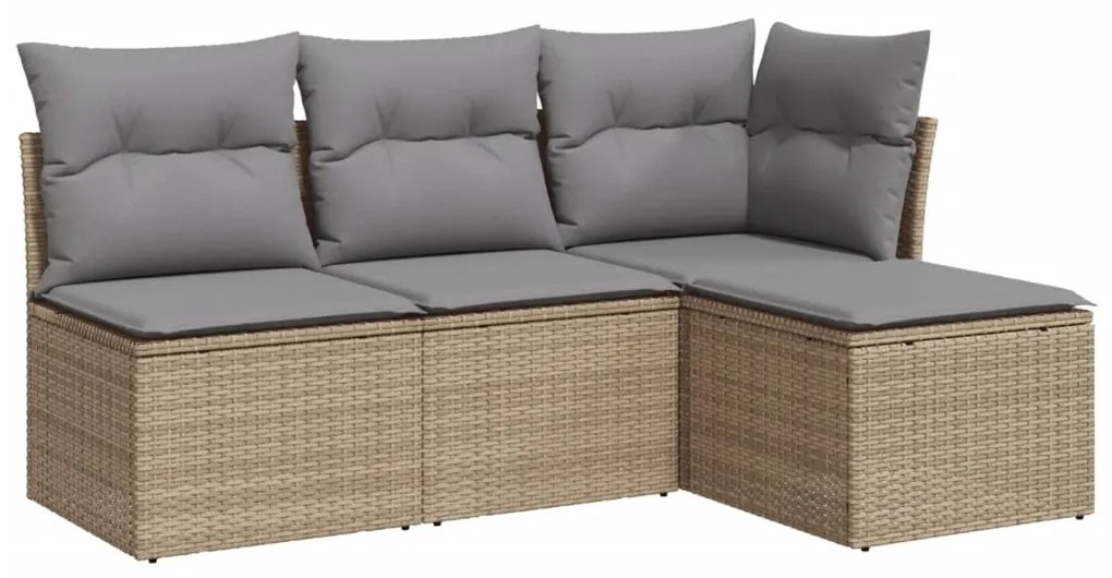 Set divano da giardino 4 pz con cuscini beige in polyrattan