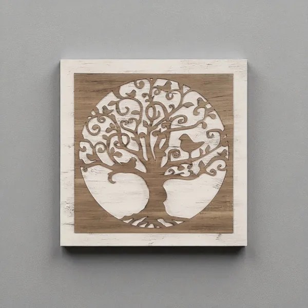 Quadro in legno 60x60 cm Albero figura intagliata su base tessuto