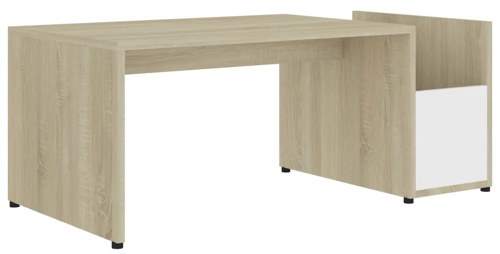 Tavolino bianco e rovere sonoma 90x45x35 cm legno multistrato