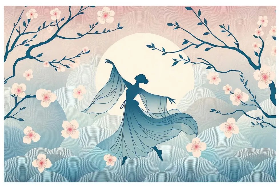 Quadro su tela – Ballerina sotto il ciliegio in luna piena