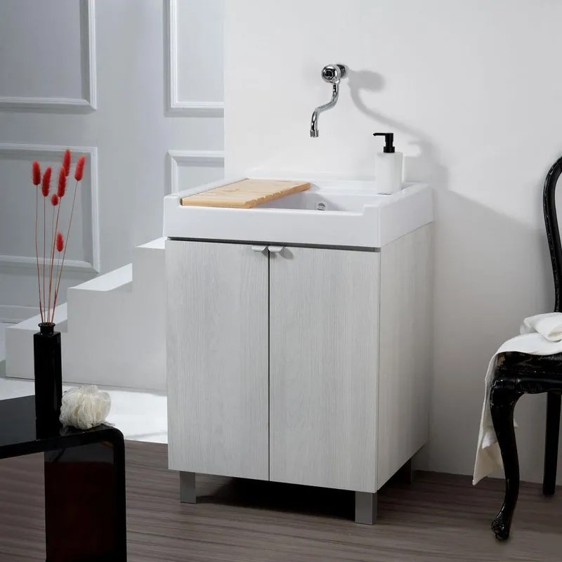 Mobile lavanderia con lavabo incluso Exe in abs olmo perla P 60 x L 60 x H 84 cm