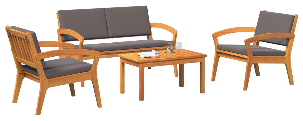 Set bistro da 4 pezzi con cuscini - legno massello di acacia