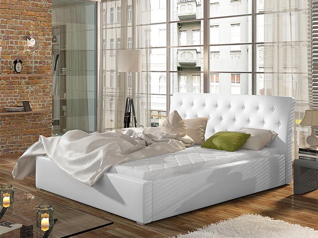 Letto matrimoniale con box contenitore Taiwan - 180 x 200 cm , Ecopelle bianco