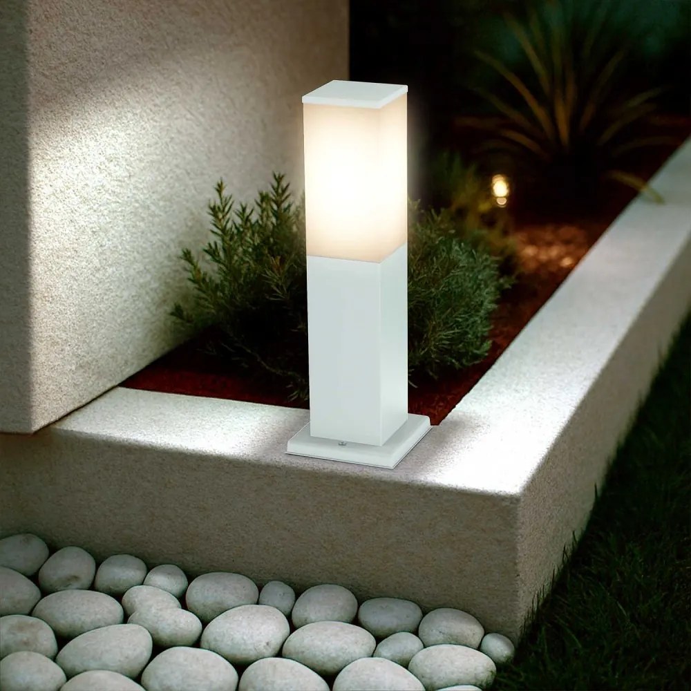 Paletto da Giardino 40cm, Acciaio INOX, Bianco, IP54, Base E27 Base E27