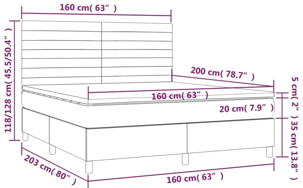 Letto a Molle con Materasso e LED Grigio Scuro 160x200 cm